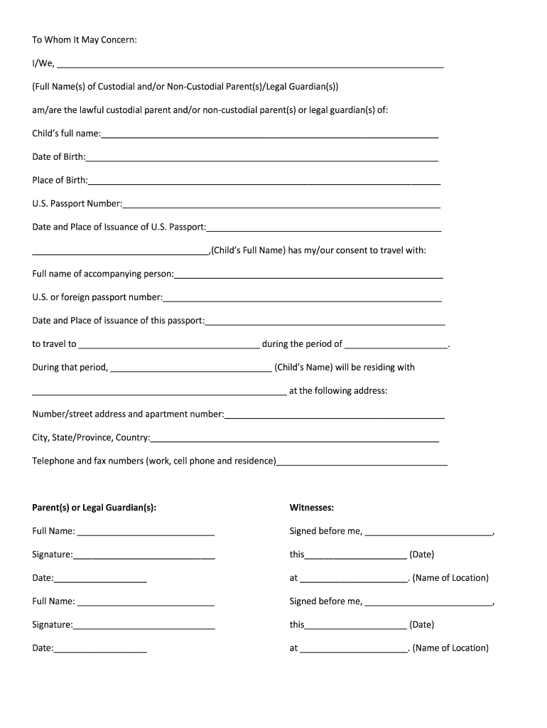 DOS Passport Service Guide Minor Travel Form Fill Online 
