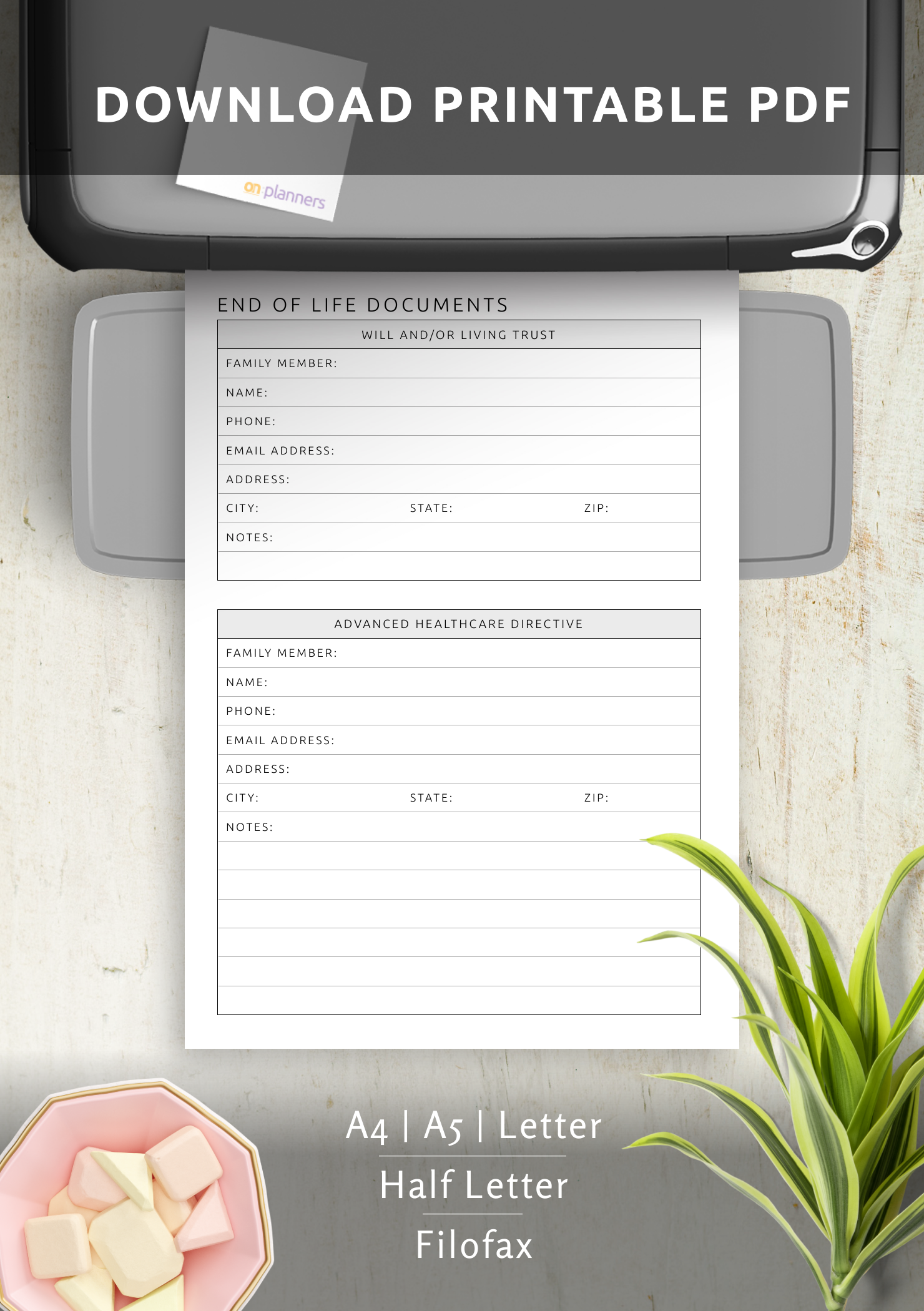 End Of Life Planning Printable Worksheet Free