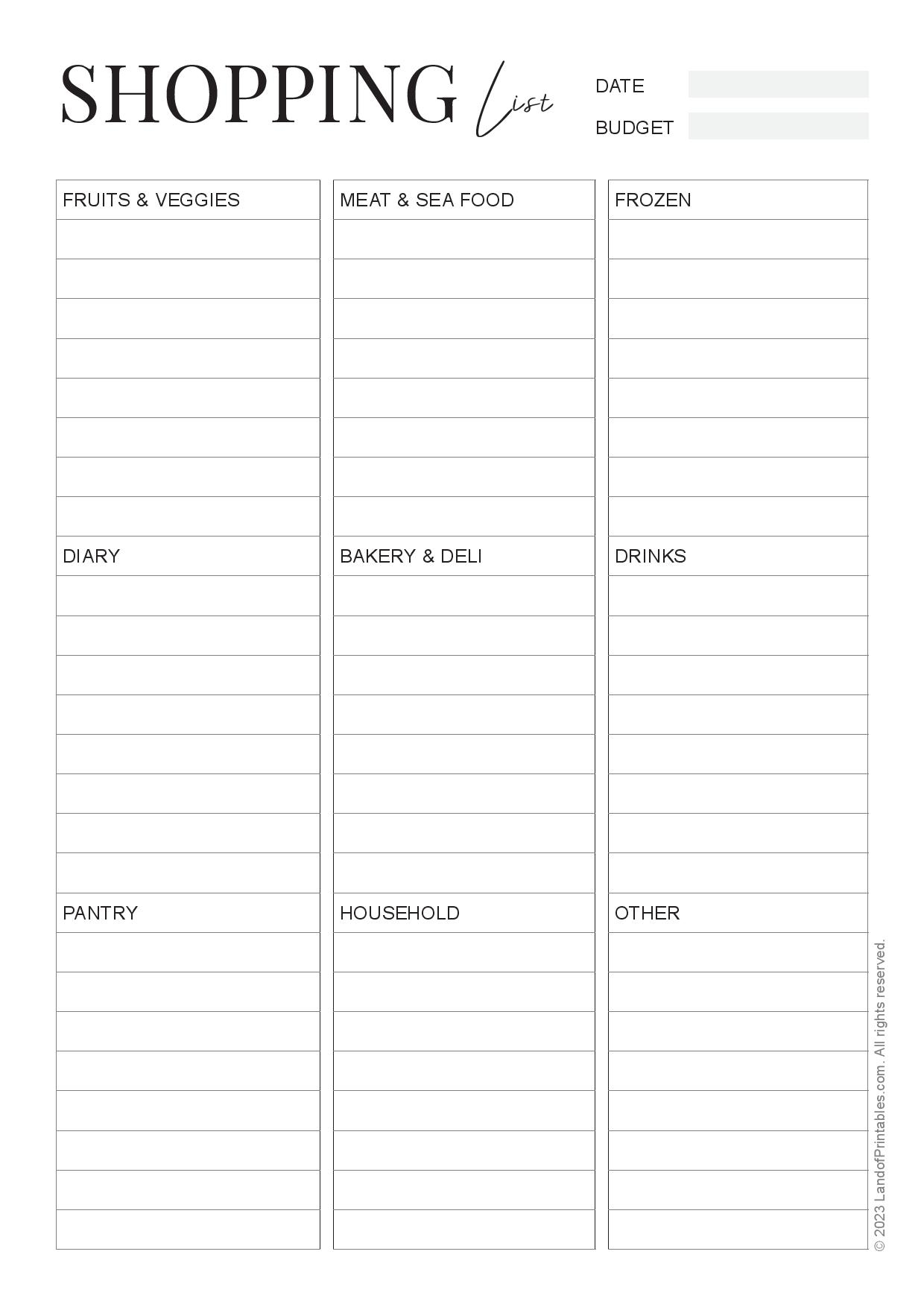 Free Printable Shopping List Templates