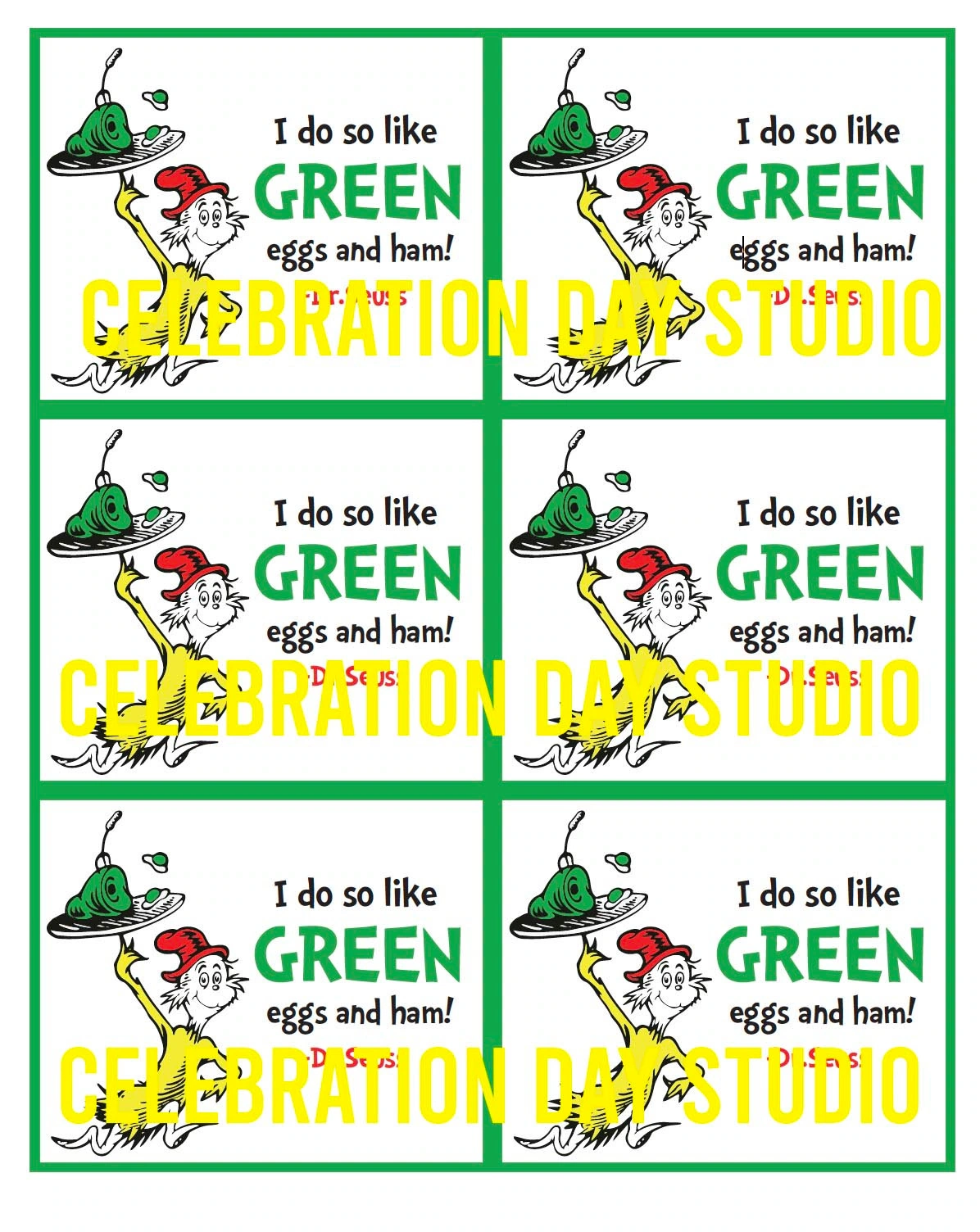 Dr Seuss Treat Bag Card Dr Seuss Printable Green Eggs And Ham 