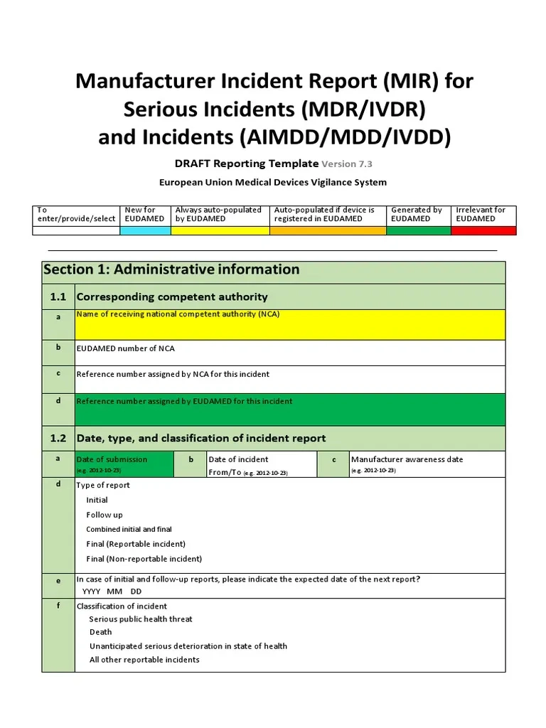 Draft MIR 7 3 Incident Report PDF Medical Device Medical 