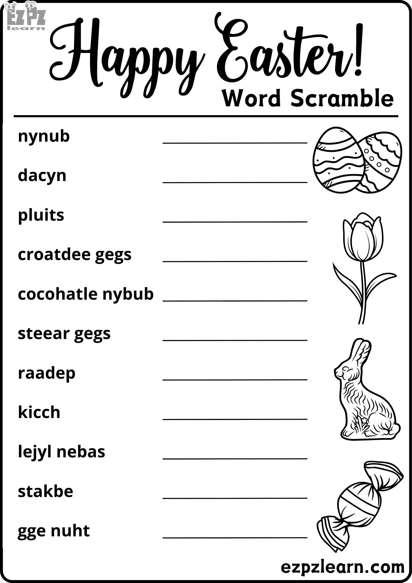 Easter Word Scramble 11 Vocabulary Words Free Download PDF File 