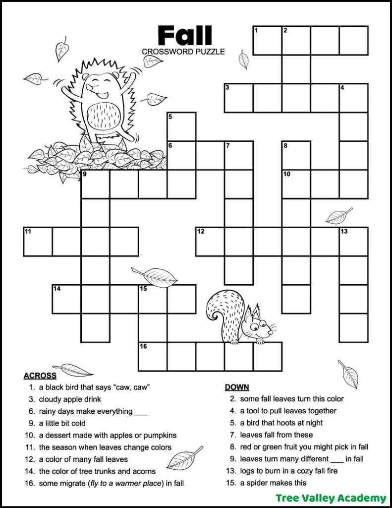 Kindergarten Crossword Puzzles Online Printables