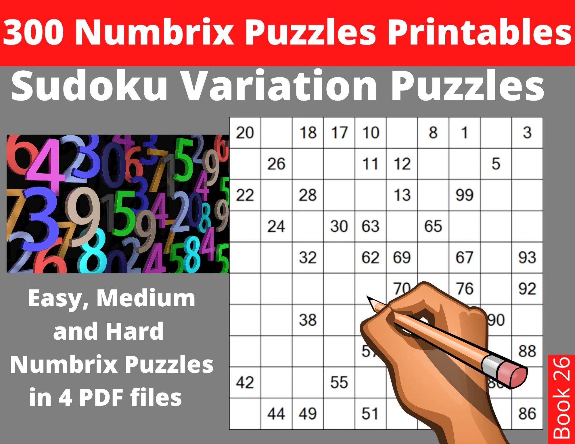 Easy Medium And Hard Numbrix Puzzles Printable PDF 300 