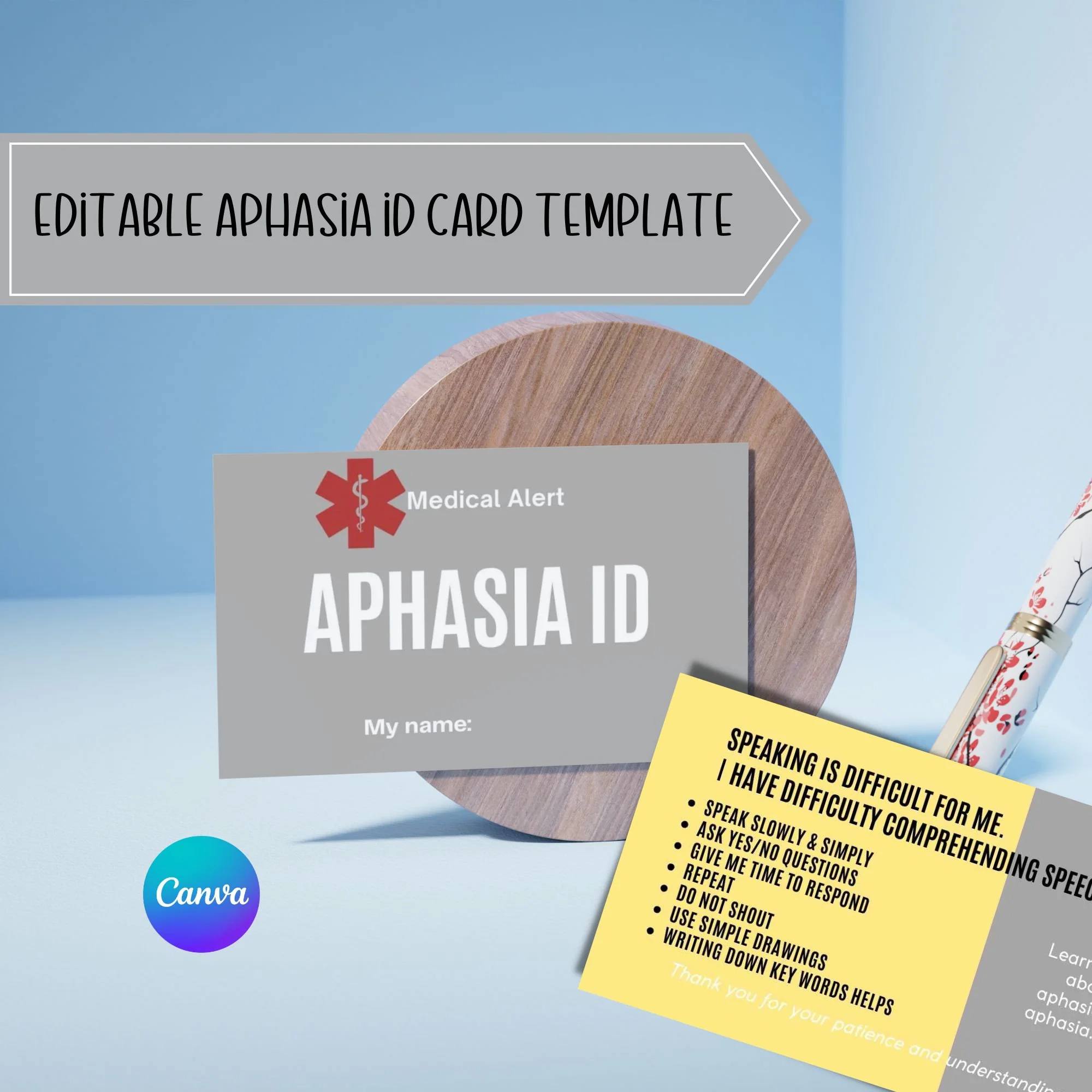Editable Aphasia ID Card Template digital Download Etsy