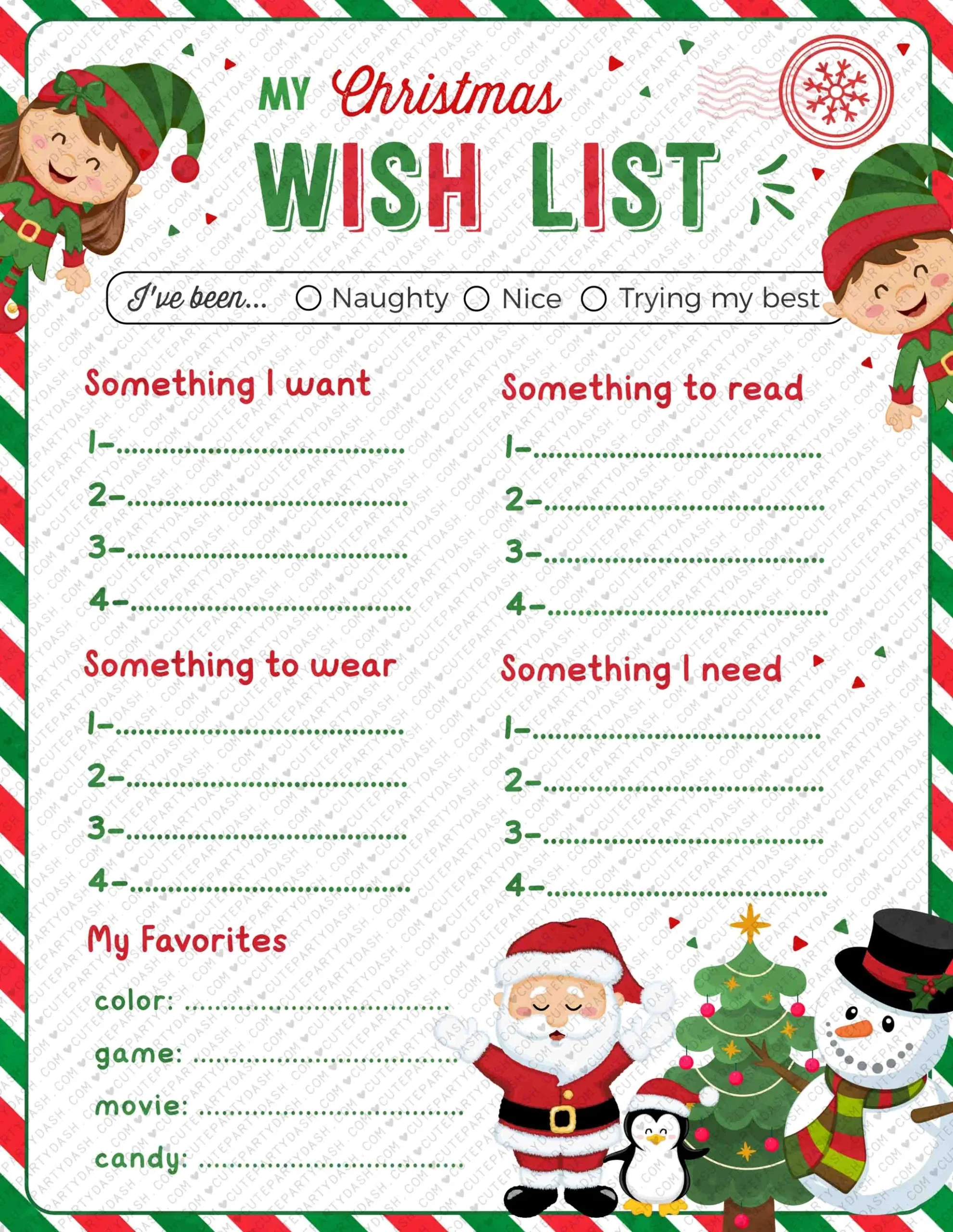 EDITABLE Christmas Wish List For Kids Printable INSTANT DOWNLOAD 