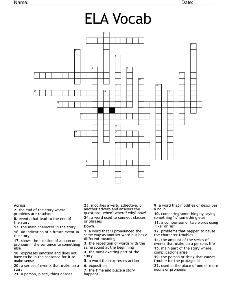 ELA Vocab Crossword WordMint
