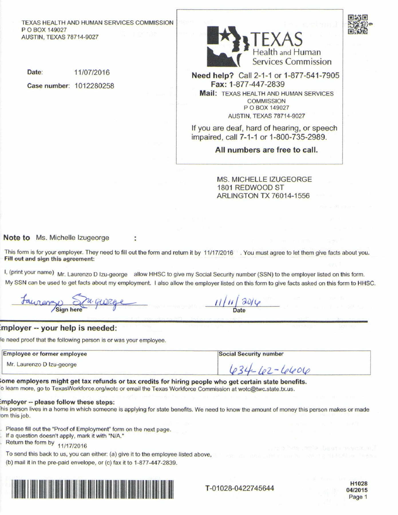 Employment Verification Form Hhsc