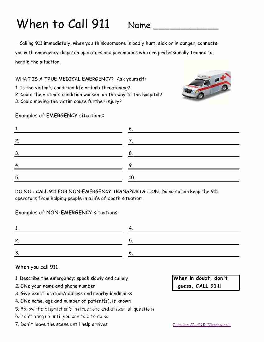 Free Printable 911 Worksheets
