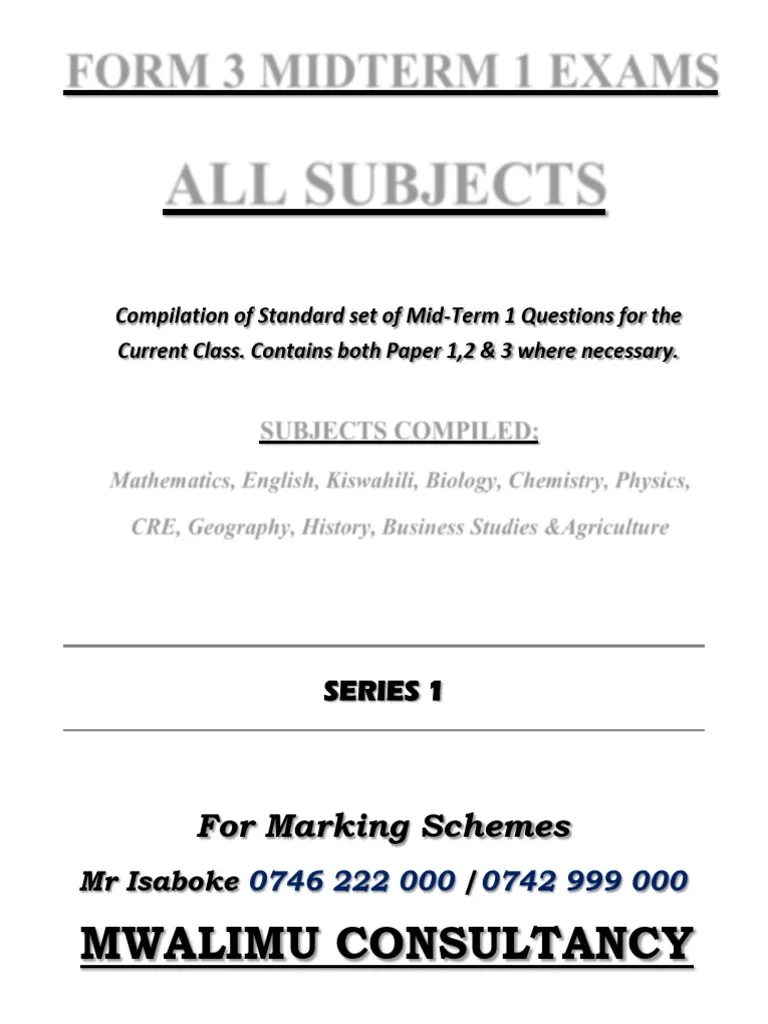Form 3 Mid Term 1 Exams