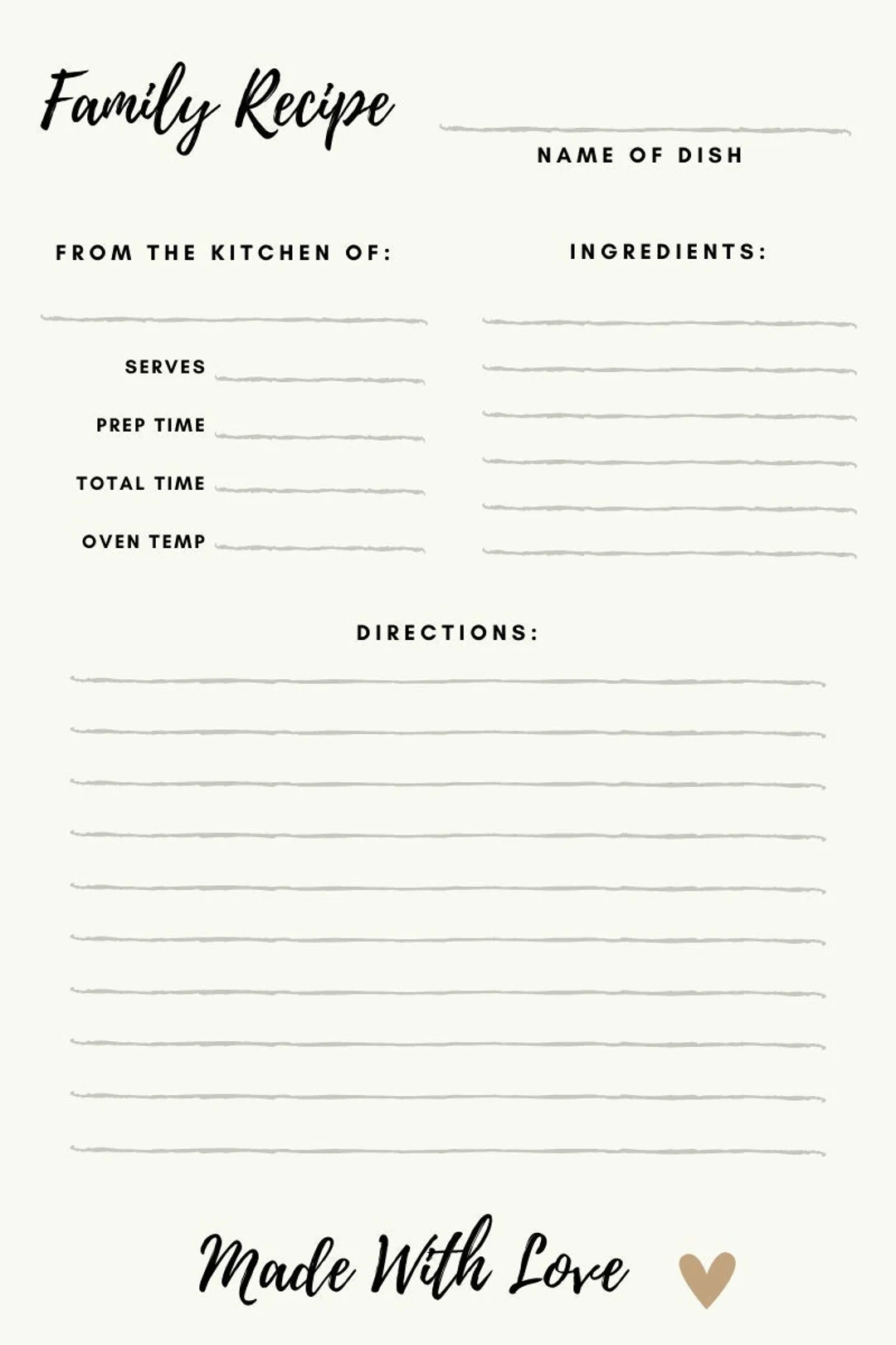Family Recipe Template Printable Recipe Template Recipe Page 
