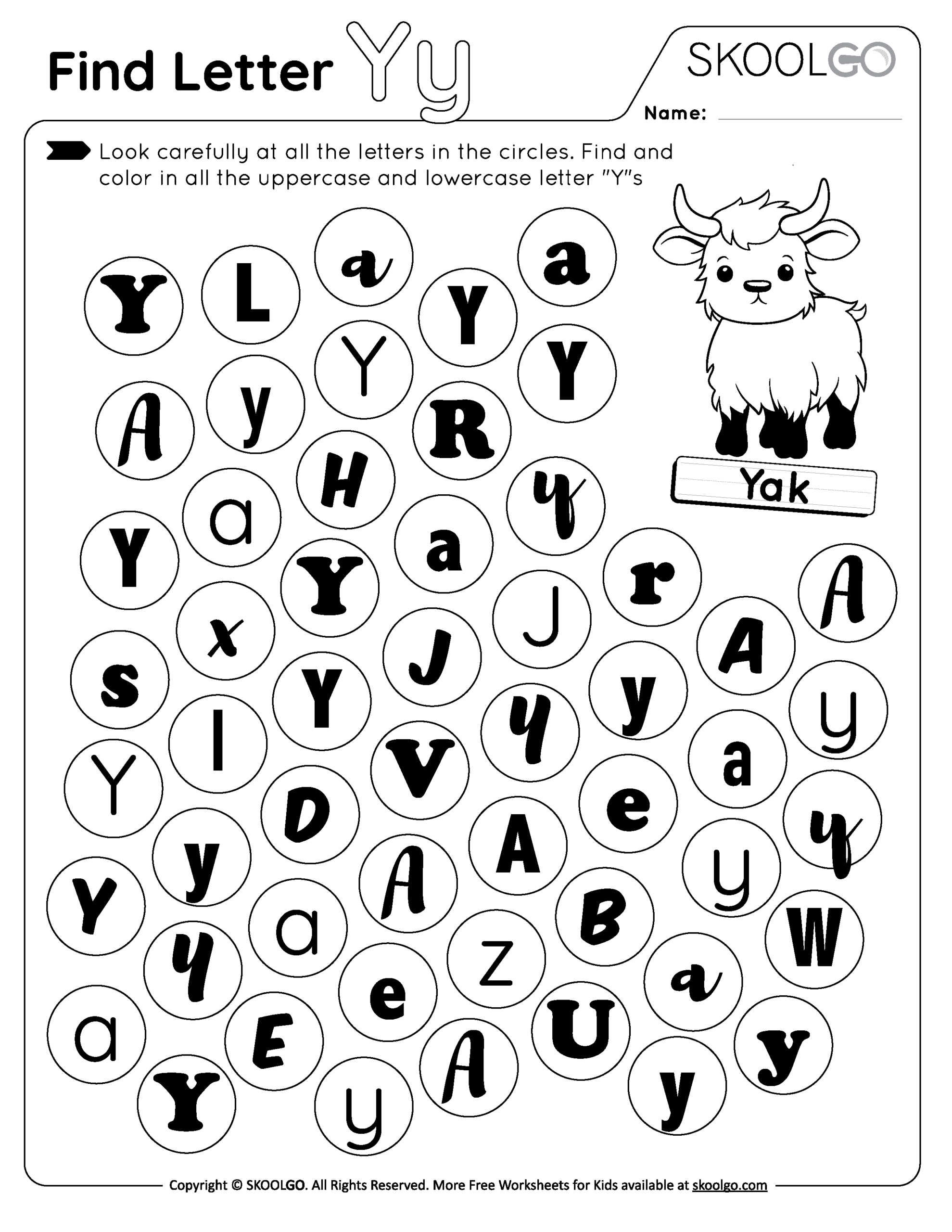 Printable Letter Y Worksheets