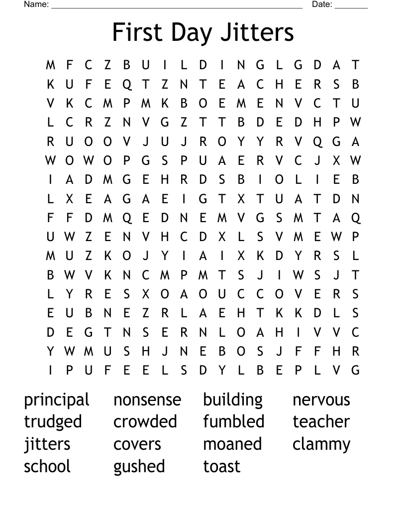 First Day Jitters Word Search WordMint