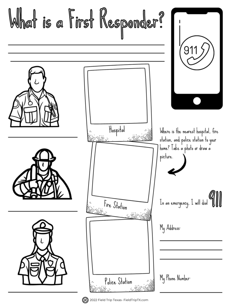 First Responders Worksheet amp Thank You Cards Field Trip Texas