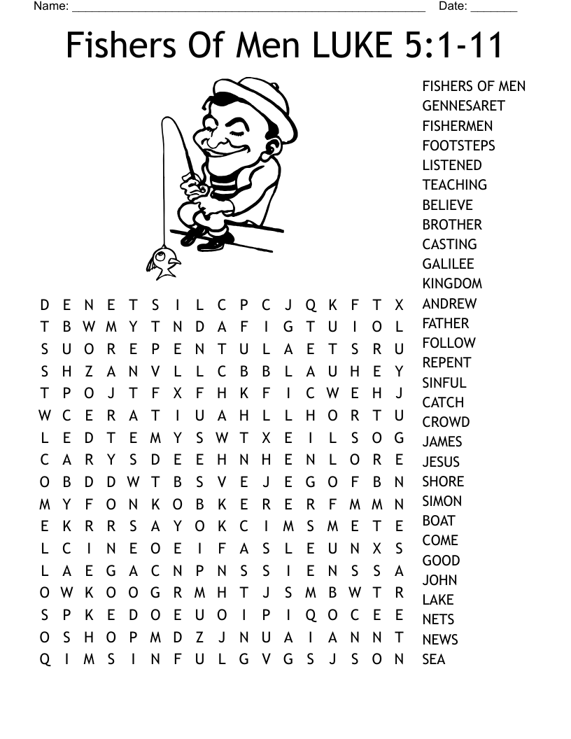 Fishers Of Men LUKE 5 1 11 Word Search WordMint