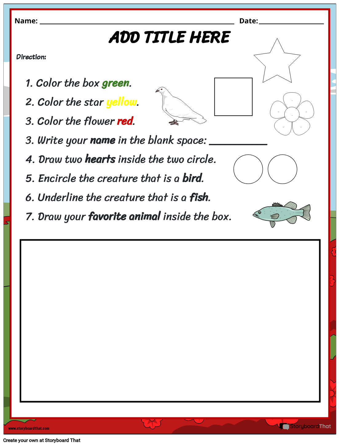 Following Directions Worksheets Storyboard That