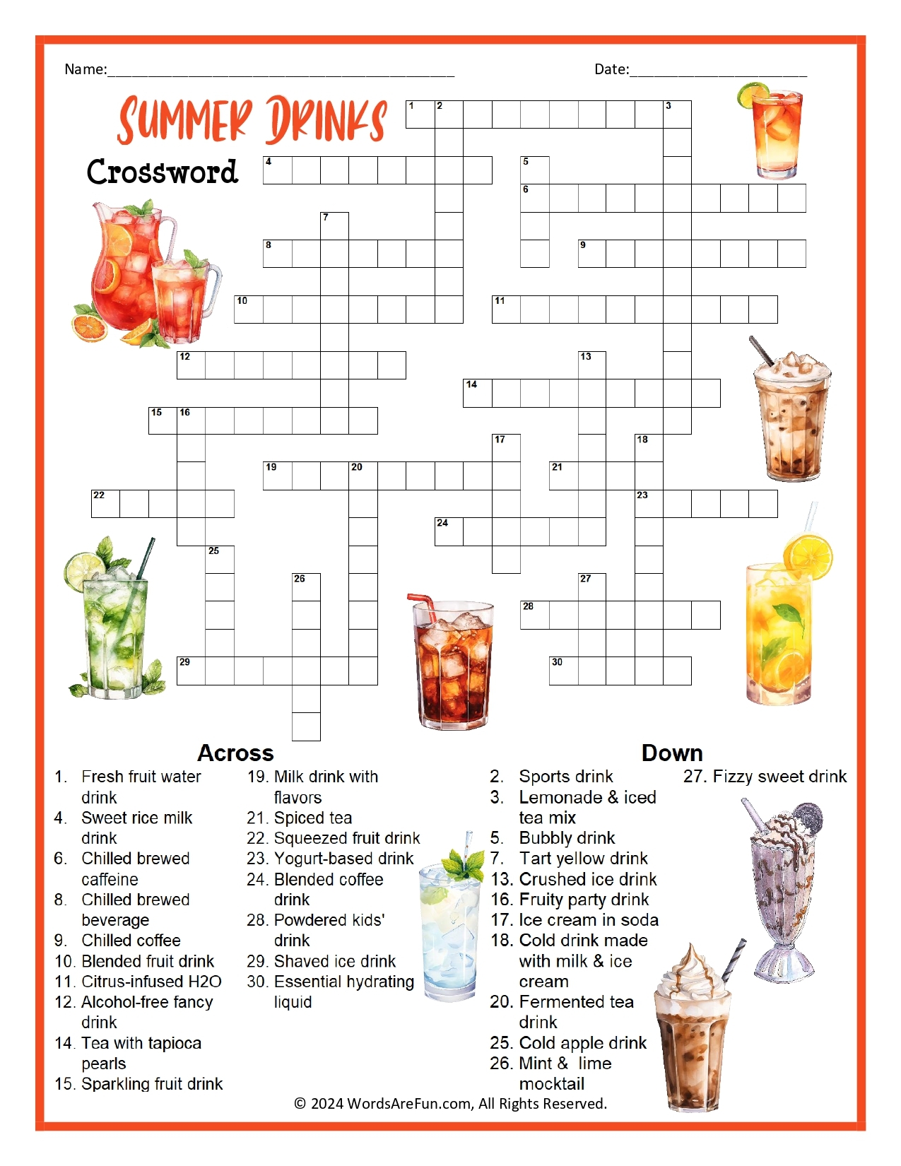 Printable Food Crossword Puzzles