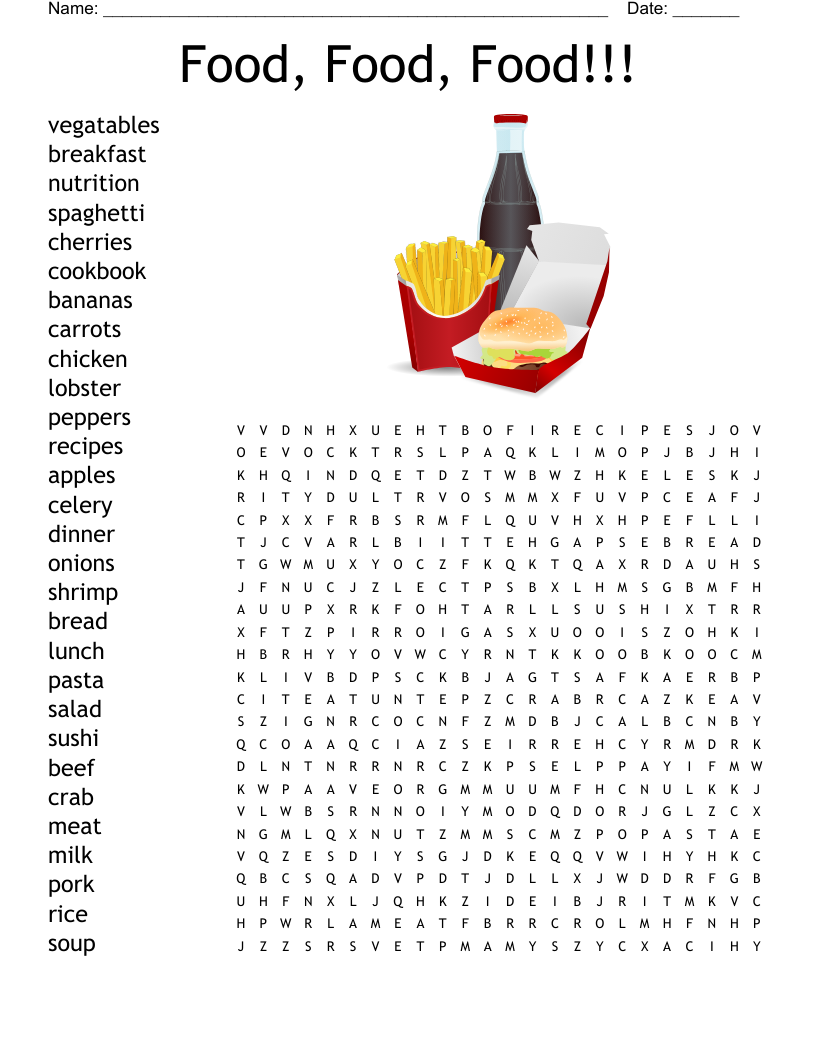 Food Word Find Printable