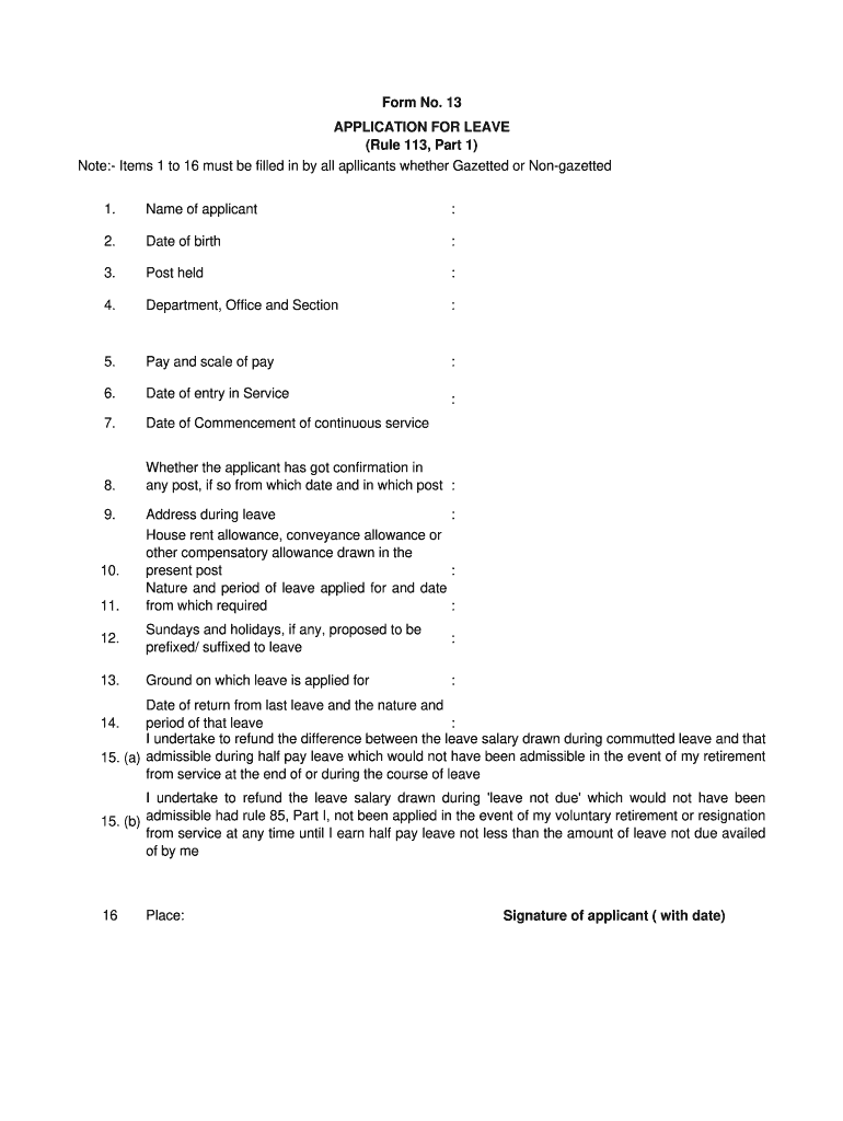 Form 13 Application For Leave Fill Online Printable Fillable 
