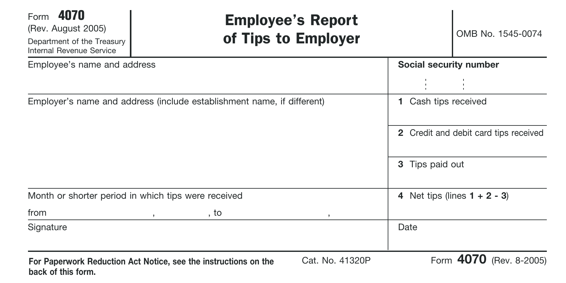 Form 4070 Employee s Report Of Tips To Employer 2024 2025 PDF Guru
