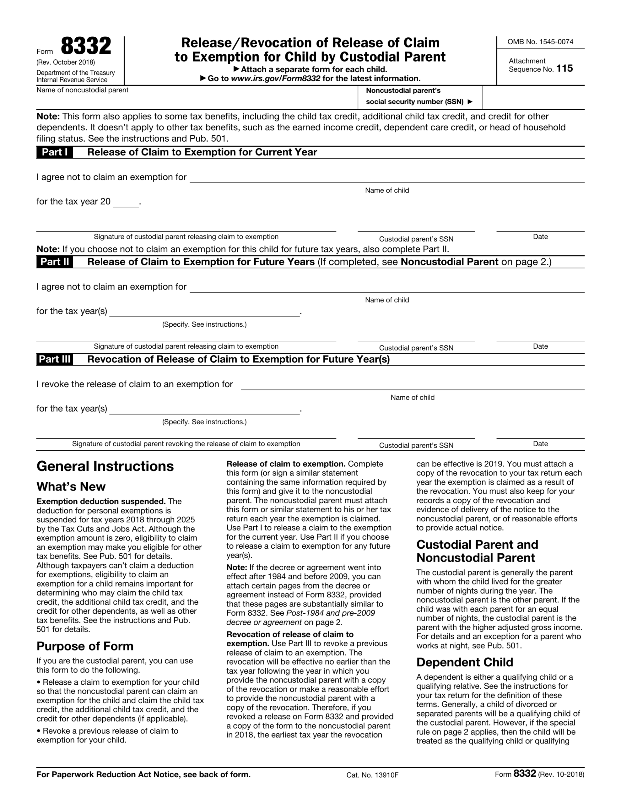 Form 8332 For 2024 2025 Fill Edit And Download PDF Guru