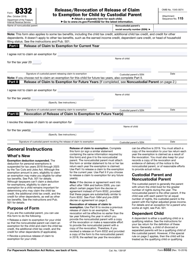 Form 8332 Release Child Tax Credits In Expat Custody Cases