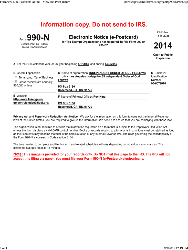 Irs 990 N Forms