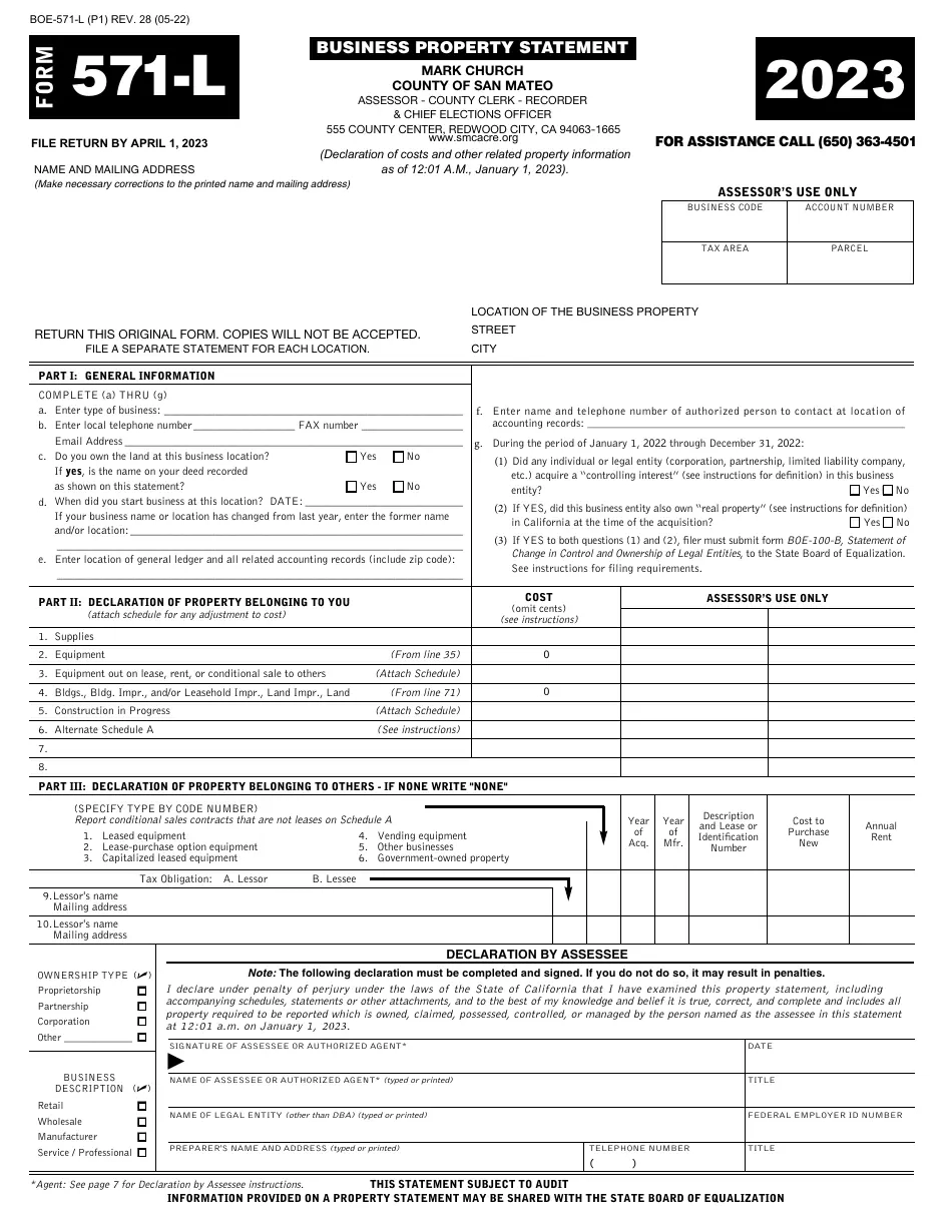 Form 571 L Fillable Form California