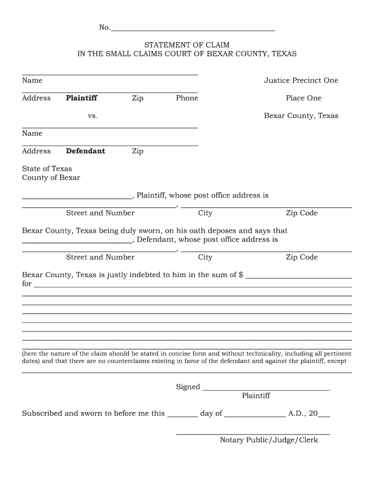 Small Claim Form Sc 100