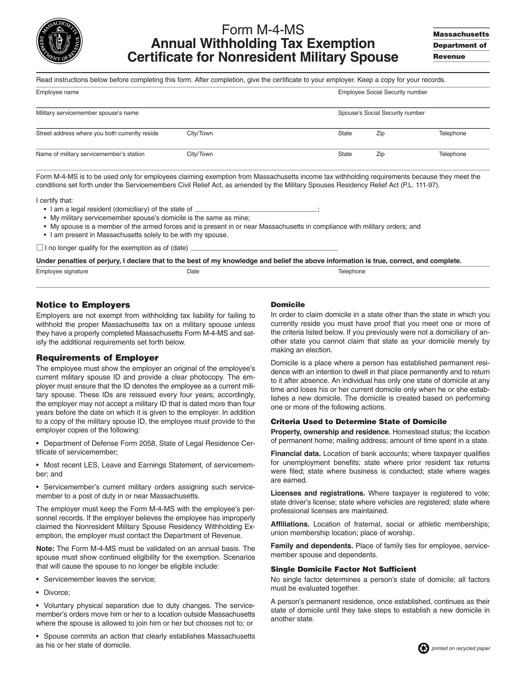 Form M 4 Ms Fill Out Printable PDF Forms Online