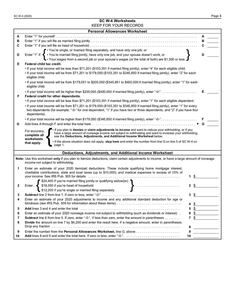 Form SC W 4 SC Fill And Sign Online With Lumin