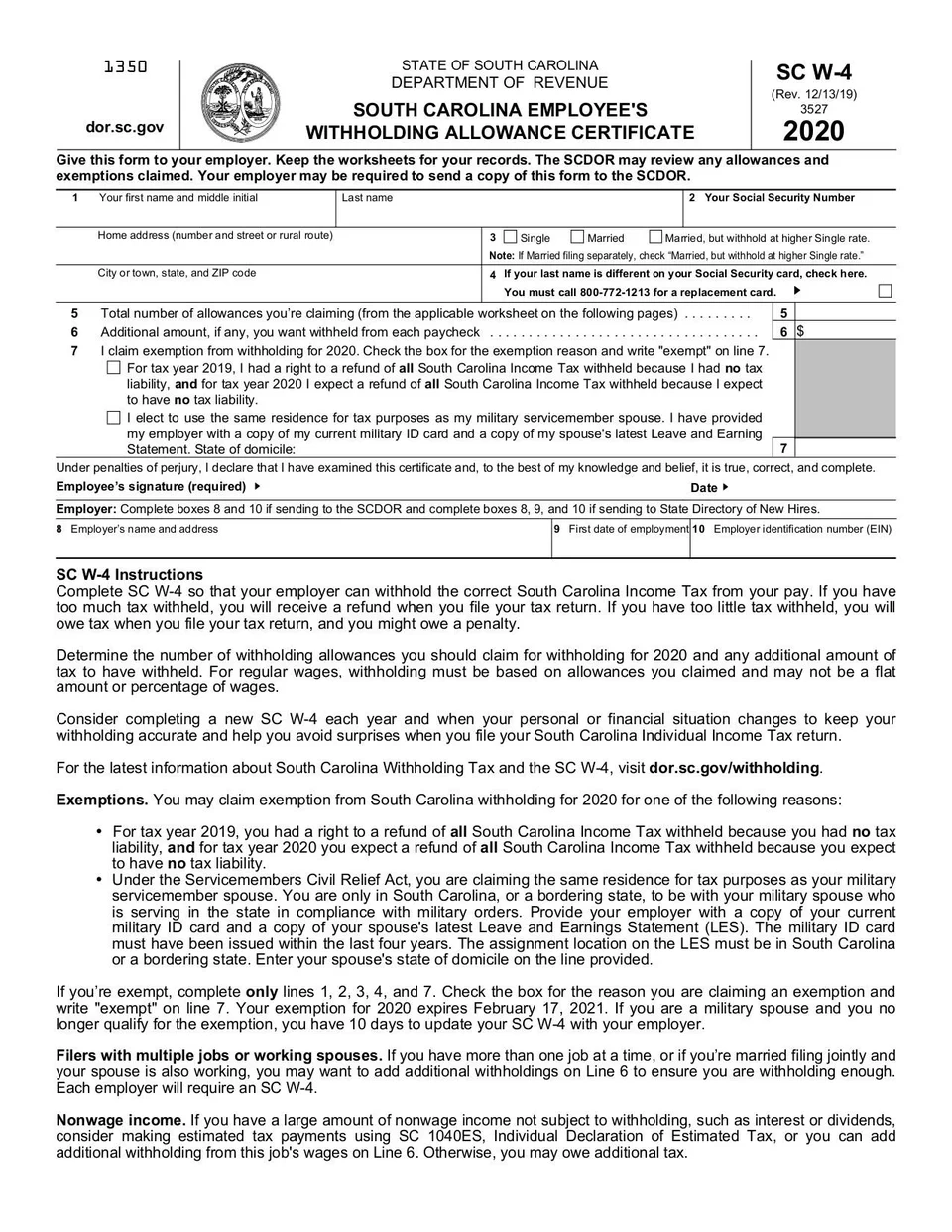 Form SC W 4 SC Fill And Sign Online With Lumin