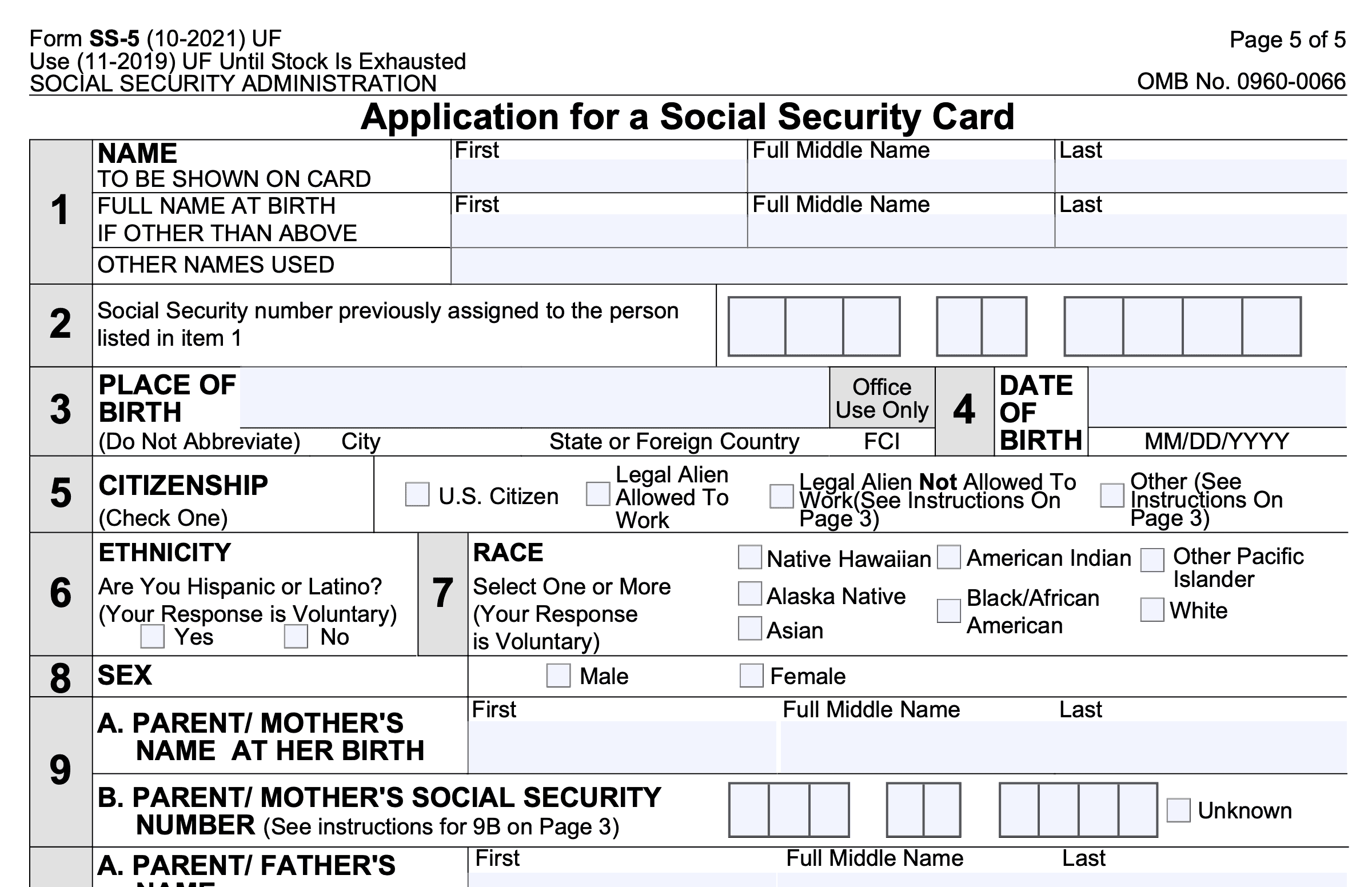 Form SS 5 Instructions Obtaining A New Social Security Card