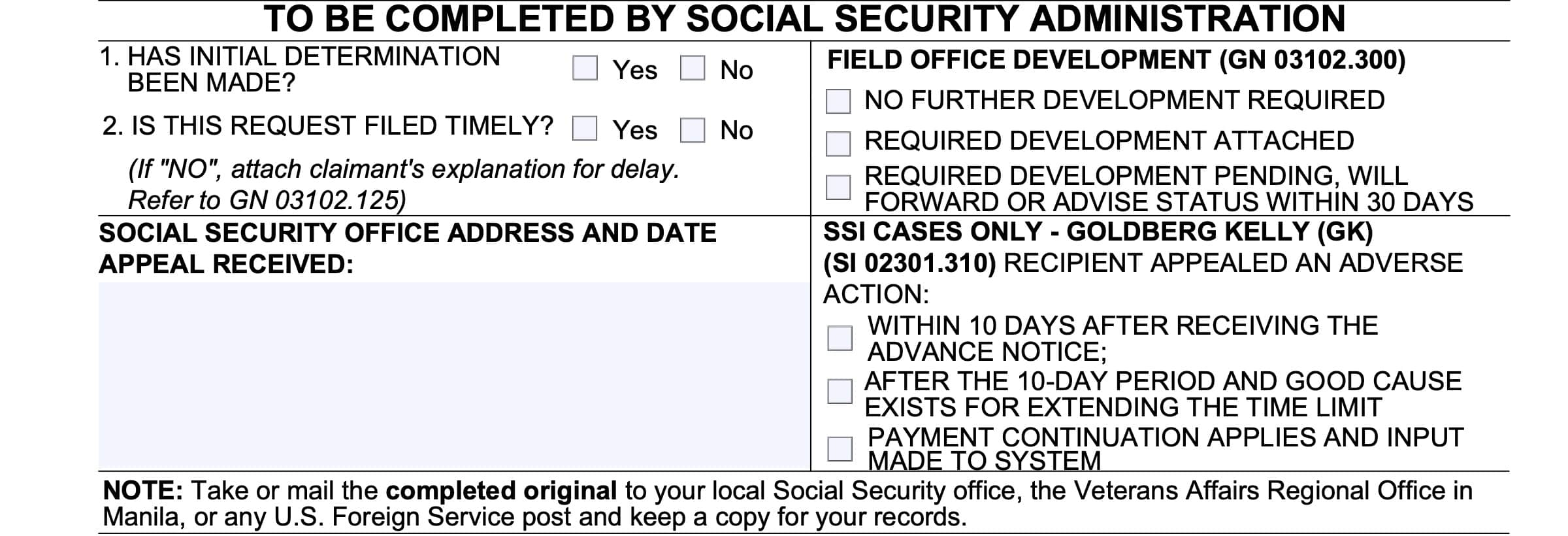 Form SSA 561 Instructions Request For Reconsideration
