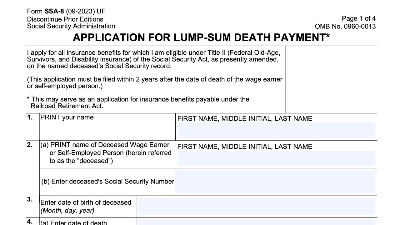 Form SSA 8 Walkthrough Application For Lump Sum Benefit 