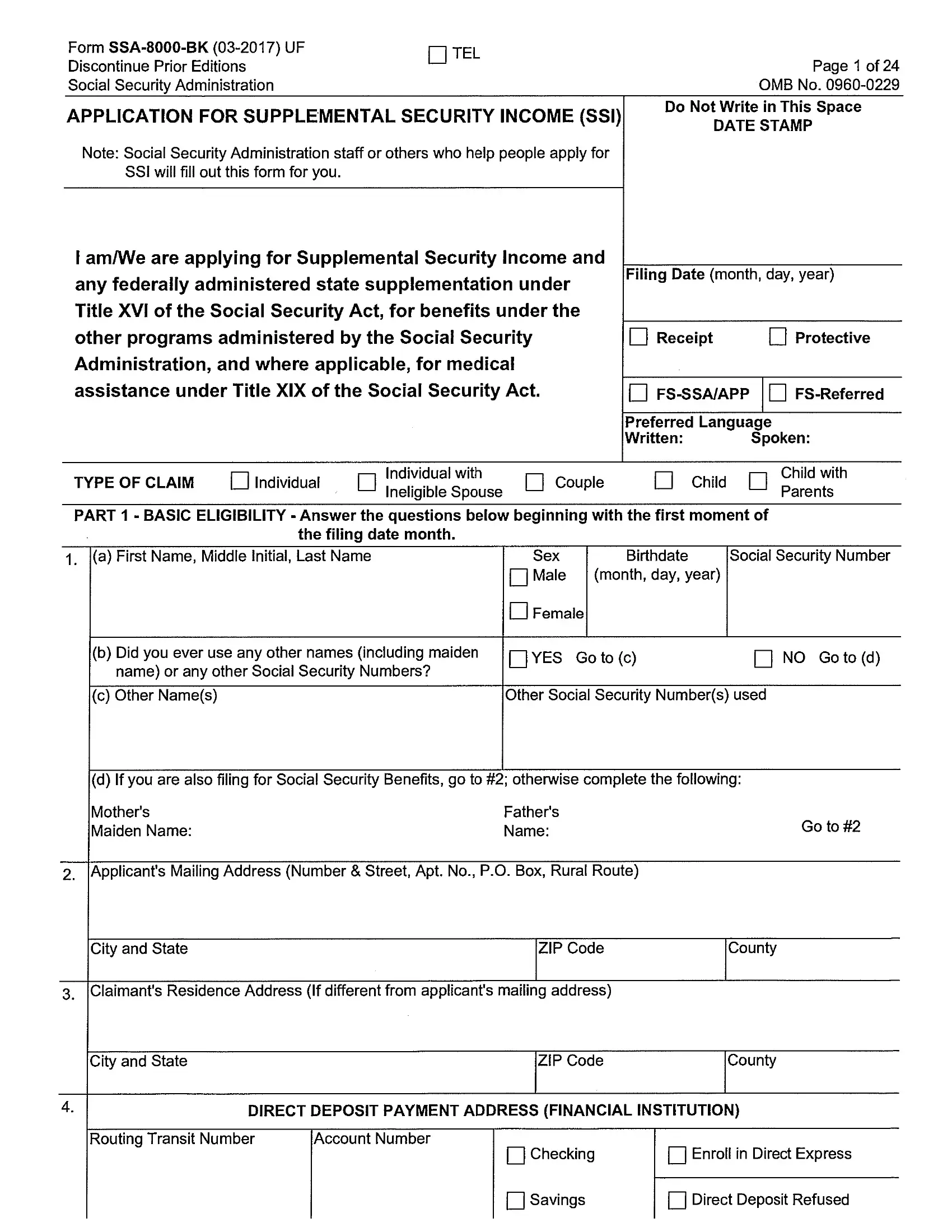 Form Ssa 8000 Bk Fill Out Printable PDF Forms Online