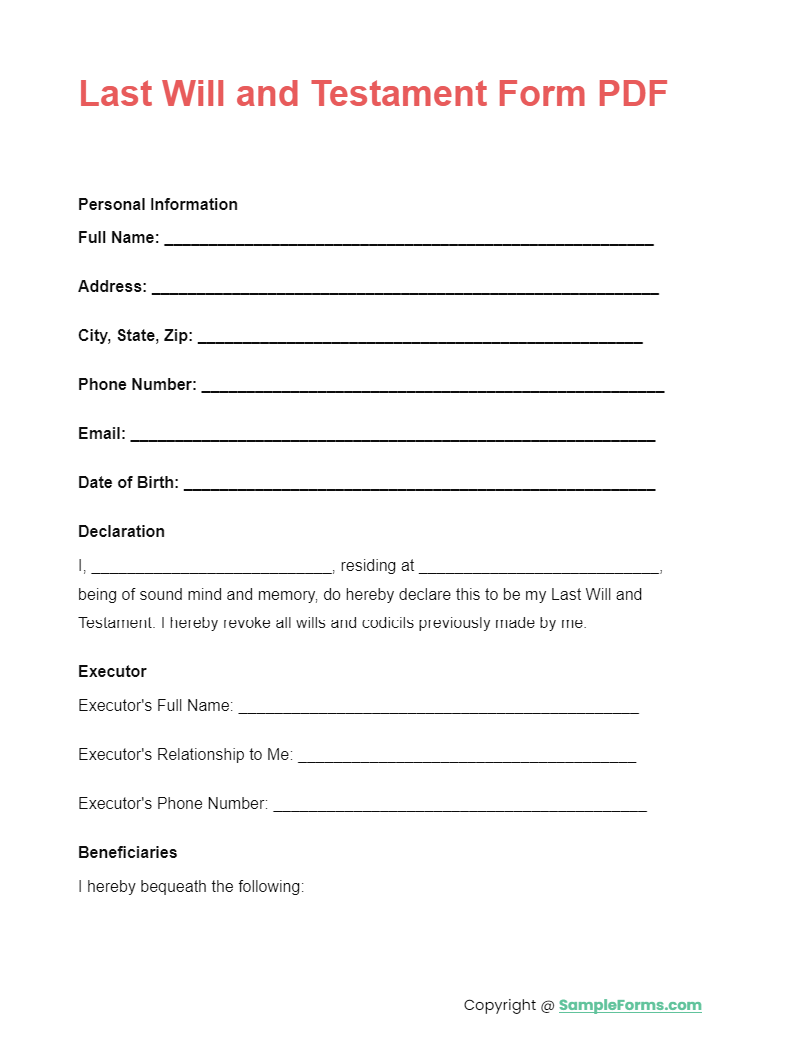 FREE 10 Last Will And Testament Form Samples PDF MS Word 