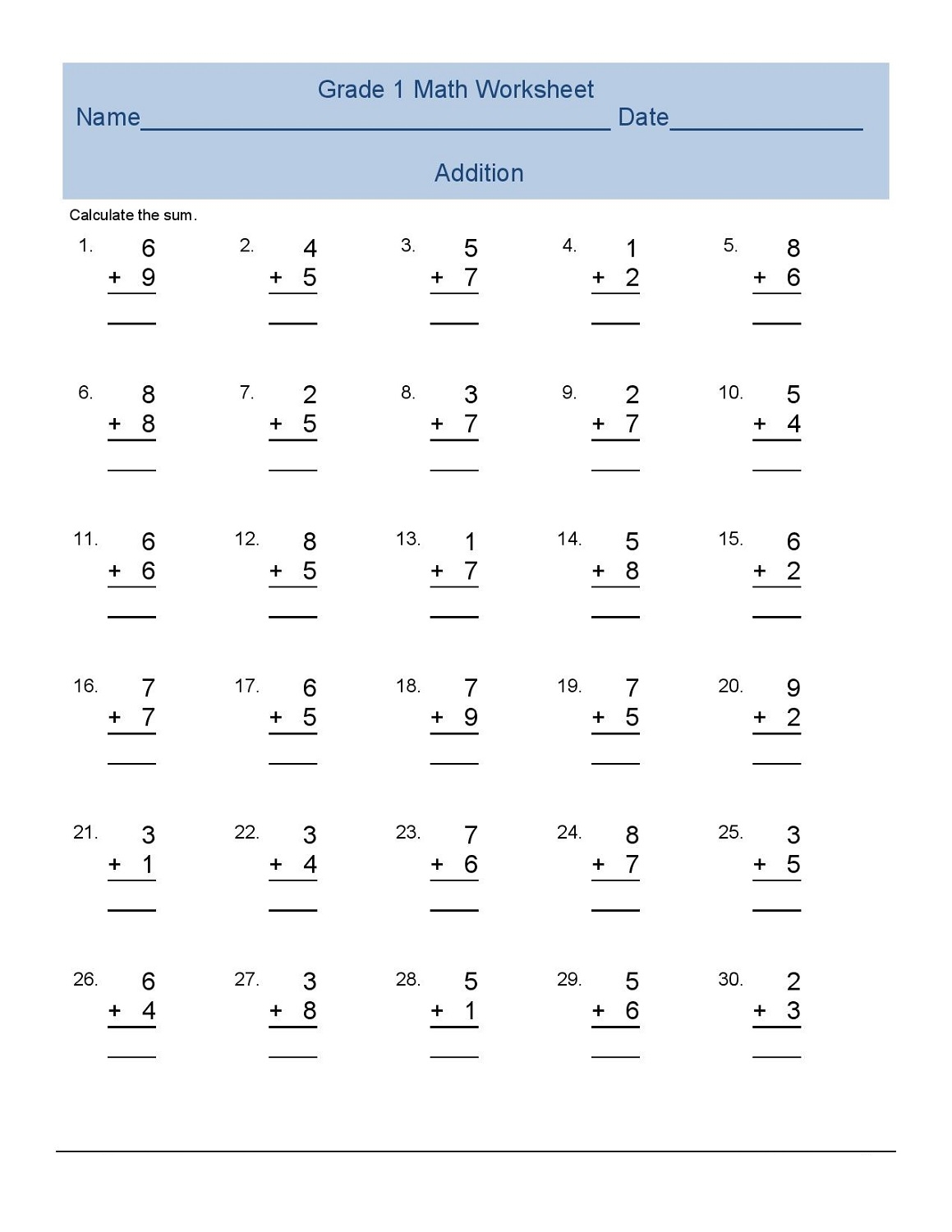 Free Printable Adding Worksheets 1st Grade