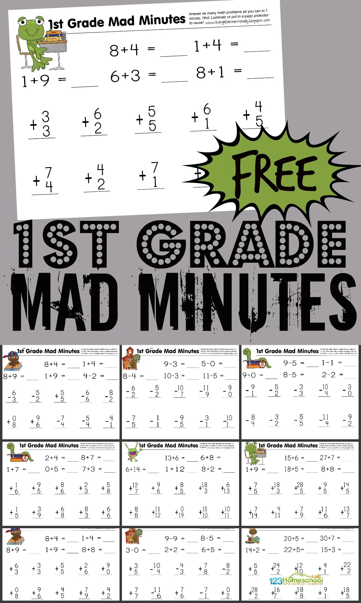 FREE 1st Grade Printable Math Worksheets amp First Grade Mad Minutes 