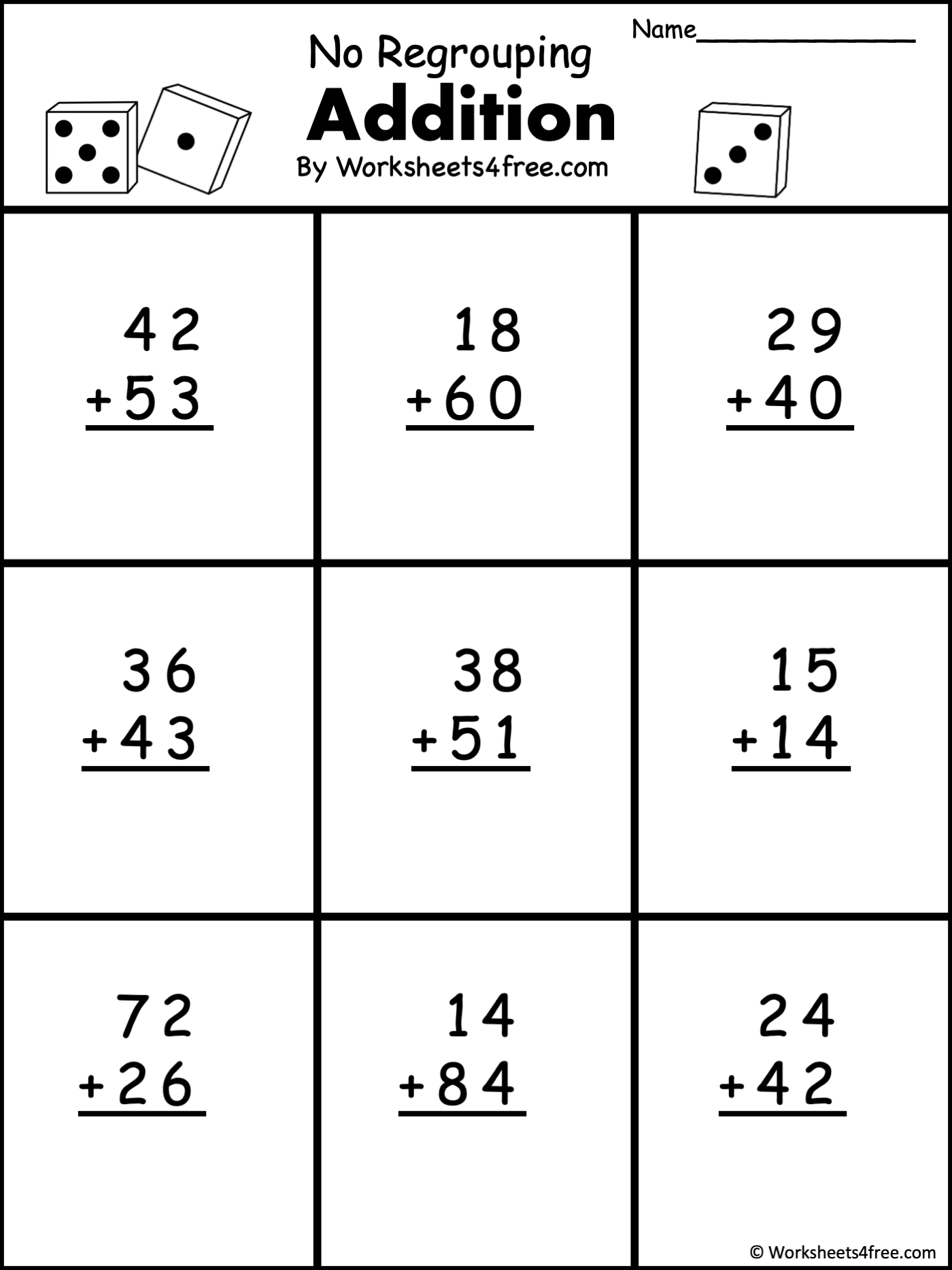 Free Printable 2 Digit Addition Worksheets