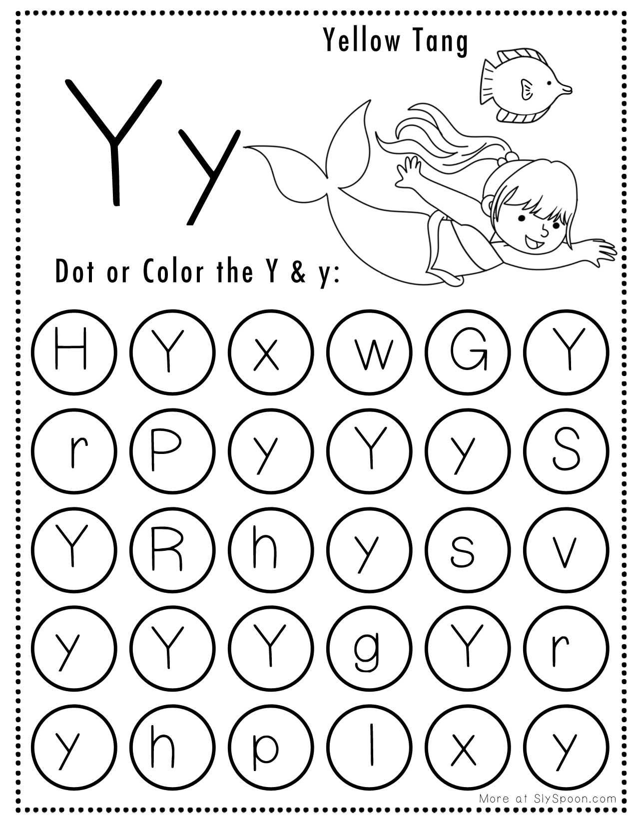 free alphabet do a dot printables worksheets letter y mermaid