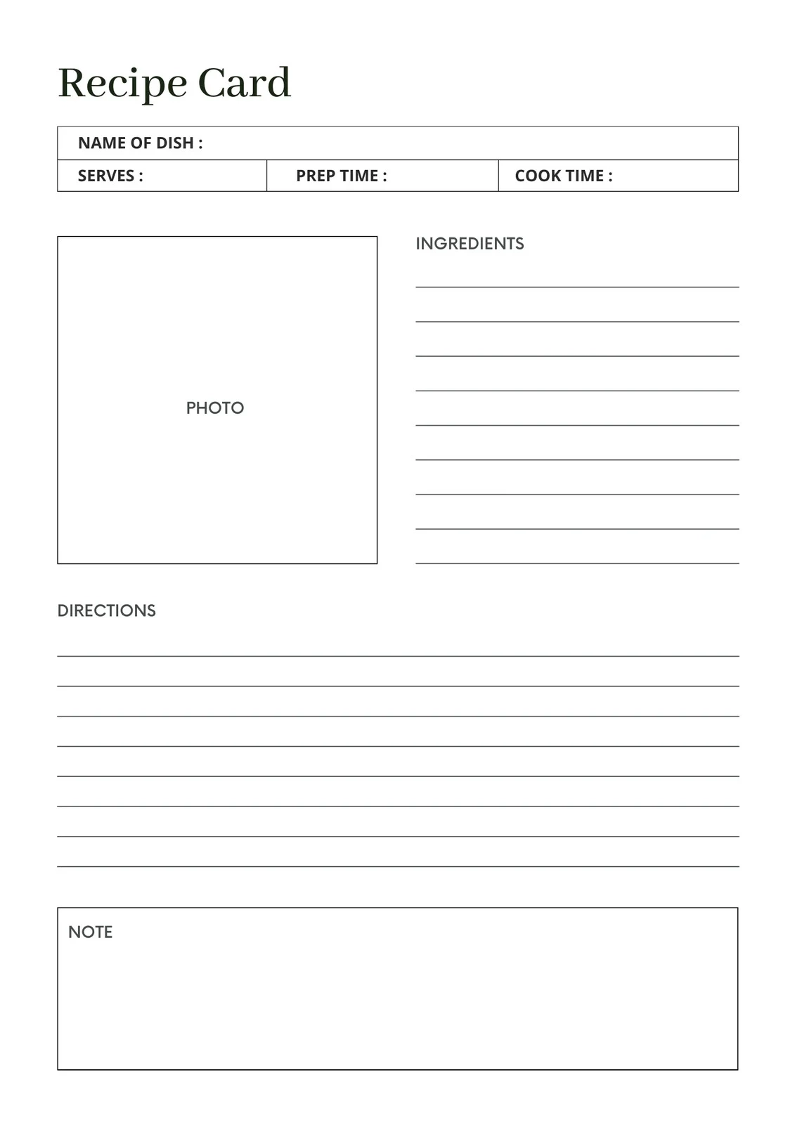 Template Recipe Cards Printable