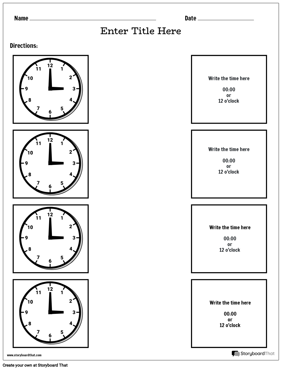 Blank Clocks Worksheet Printable