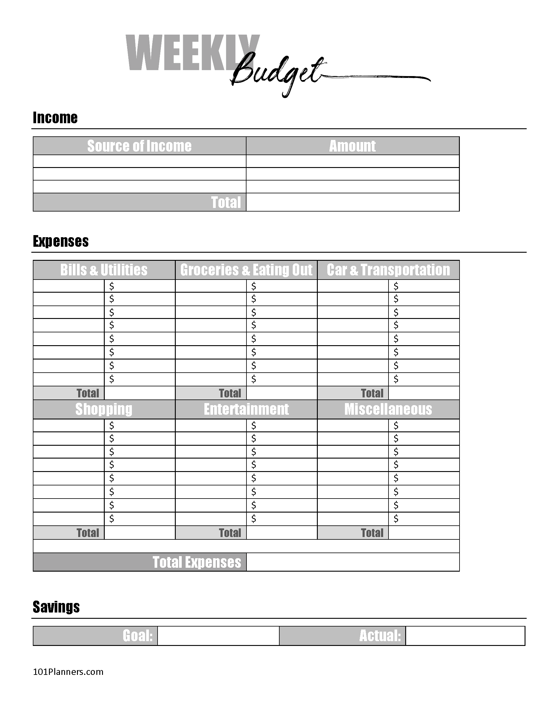 Free Budget Worksheet Printable