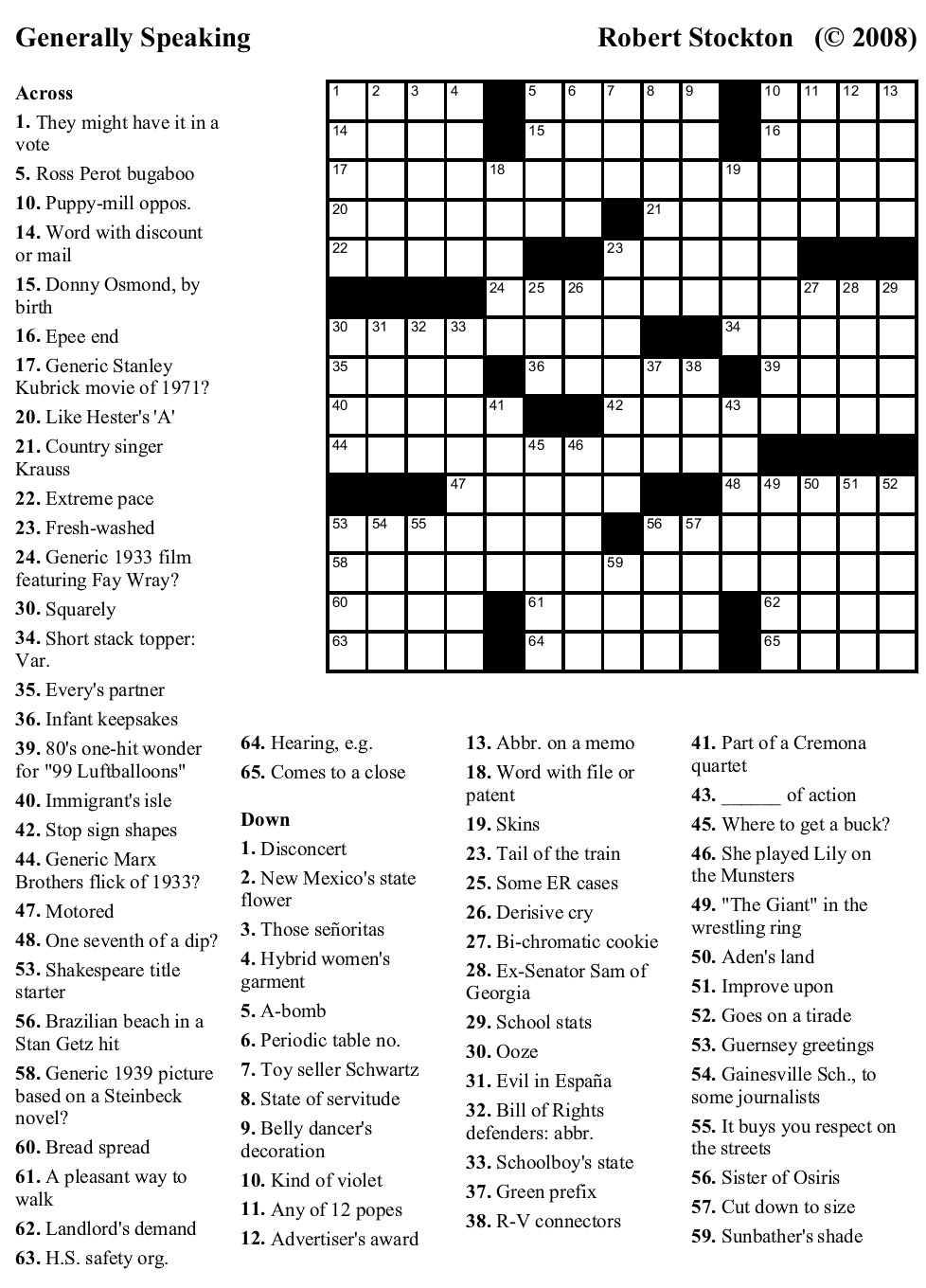 Free Crossword Puzzles Printable Metro