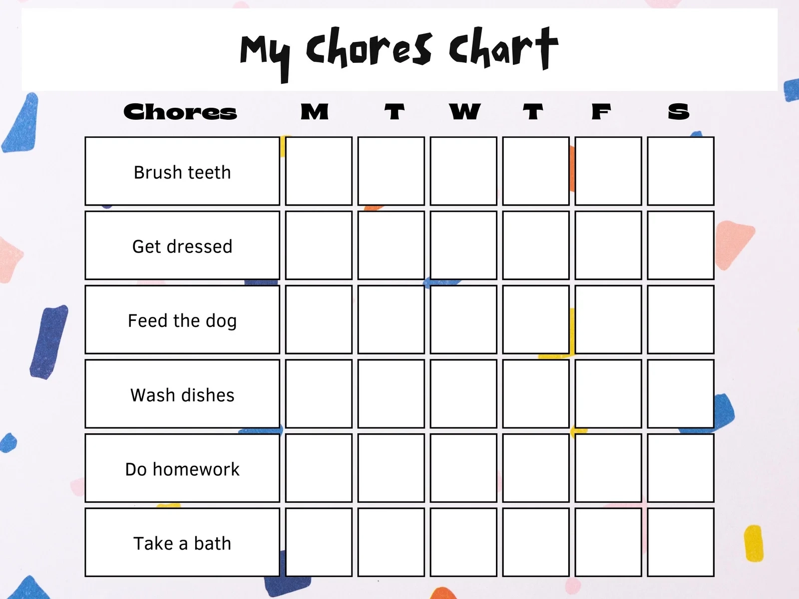 Printable Responsibility Chart For Kids
