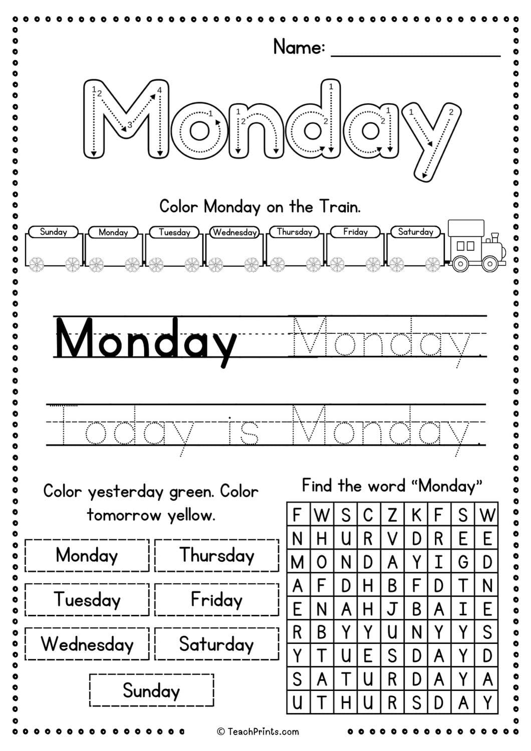 free days of the week worksheets teach prints