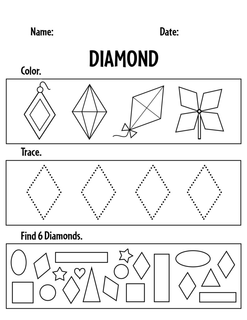 free diamond worksheets for preschool the hollydog blog
