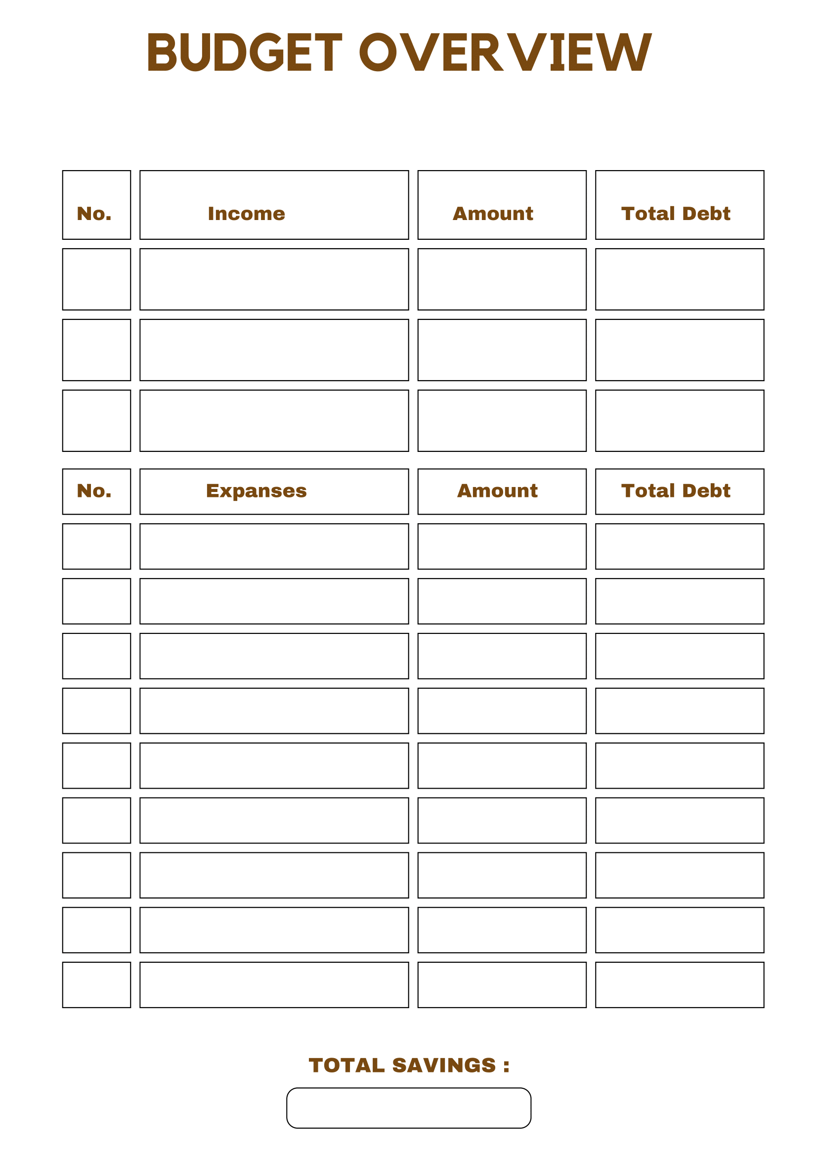 Blank Budget Worksheet Printable