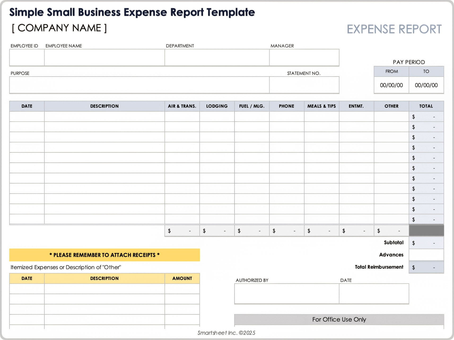 Small Business Printable Expense Report Template